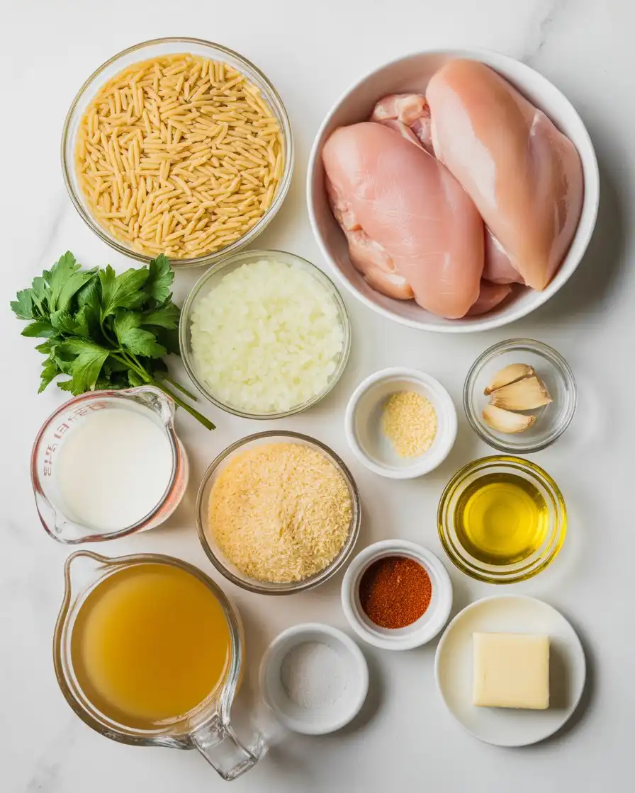 Ingredients Of Creamy Parmesan Orzo with Chicken