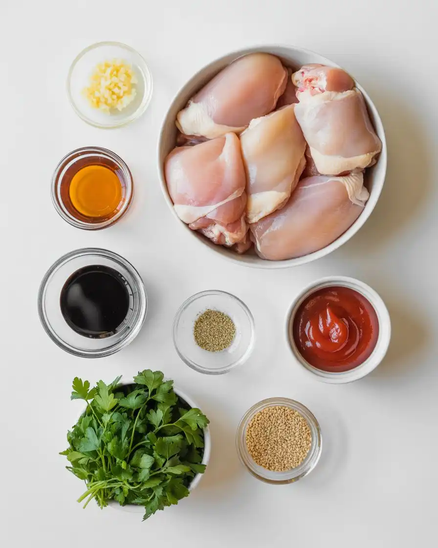 Ingredients of Crockpot Honey Garlic Chicken Thighs