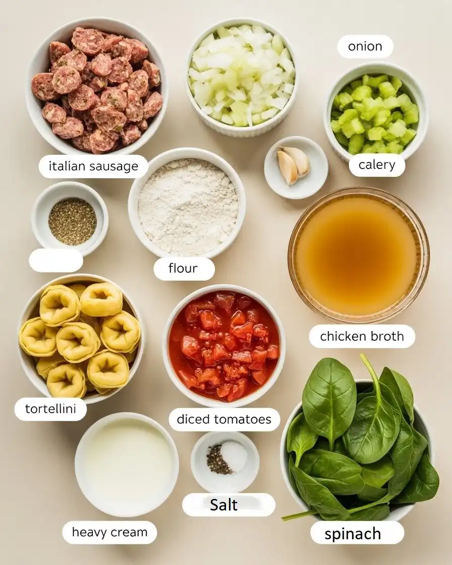 Ingredients of Sausage Tortellini Soup