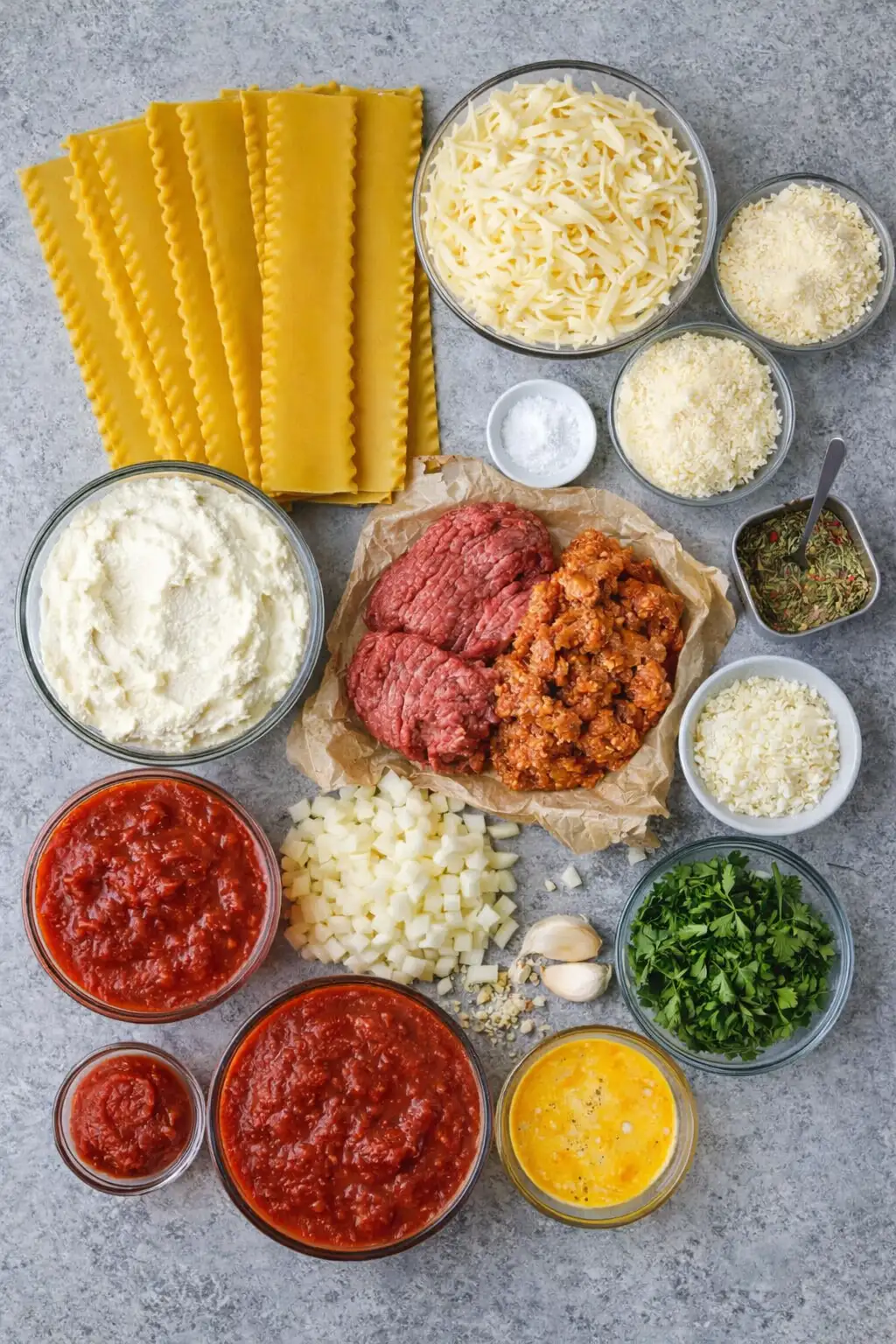 Ingredients of Lasagna Recipe with Ricotta