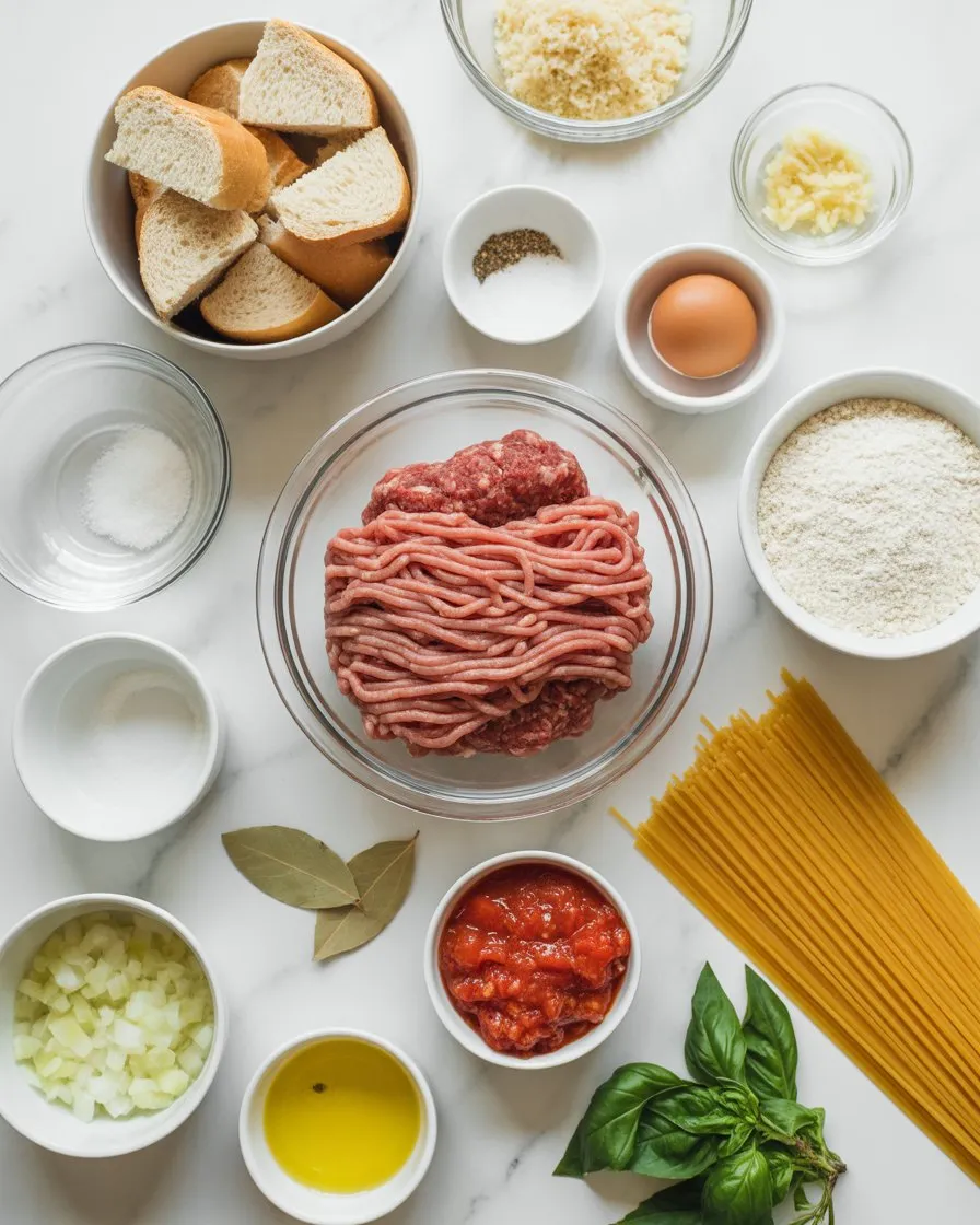 Ingredients of Spaghetti and Meatballs
